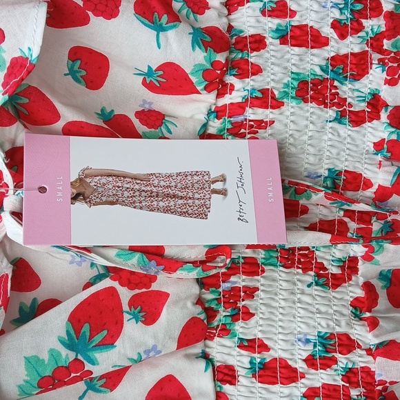 NWT Betsey Johnson 100% cotton slip on strawberry Maxi Dress Sz S - Picture 9 of 16